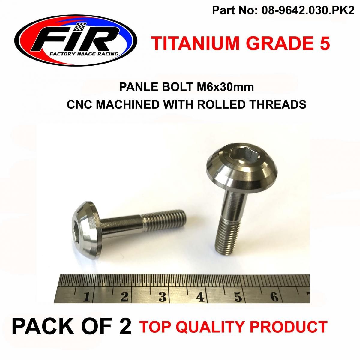 TITANIUM GR5 PANEL BOLT M6X30mm, PACK OF 2 / METRIC COARSE - Image 2