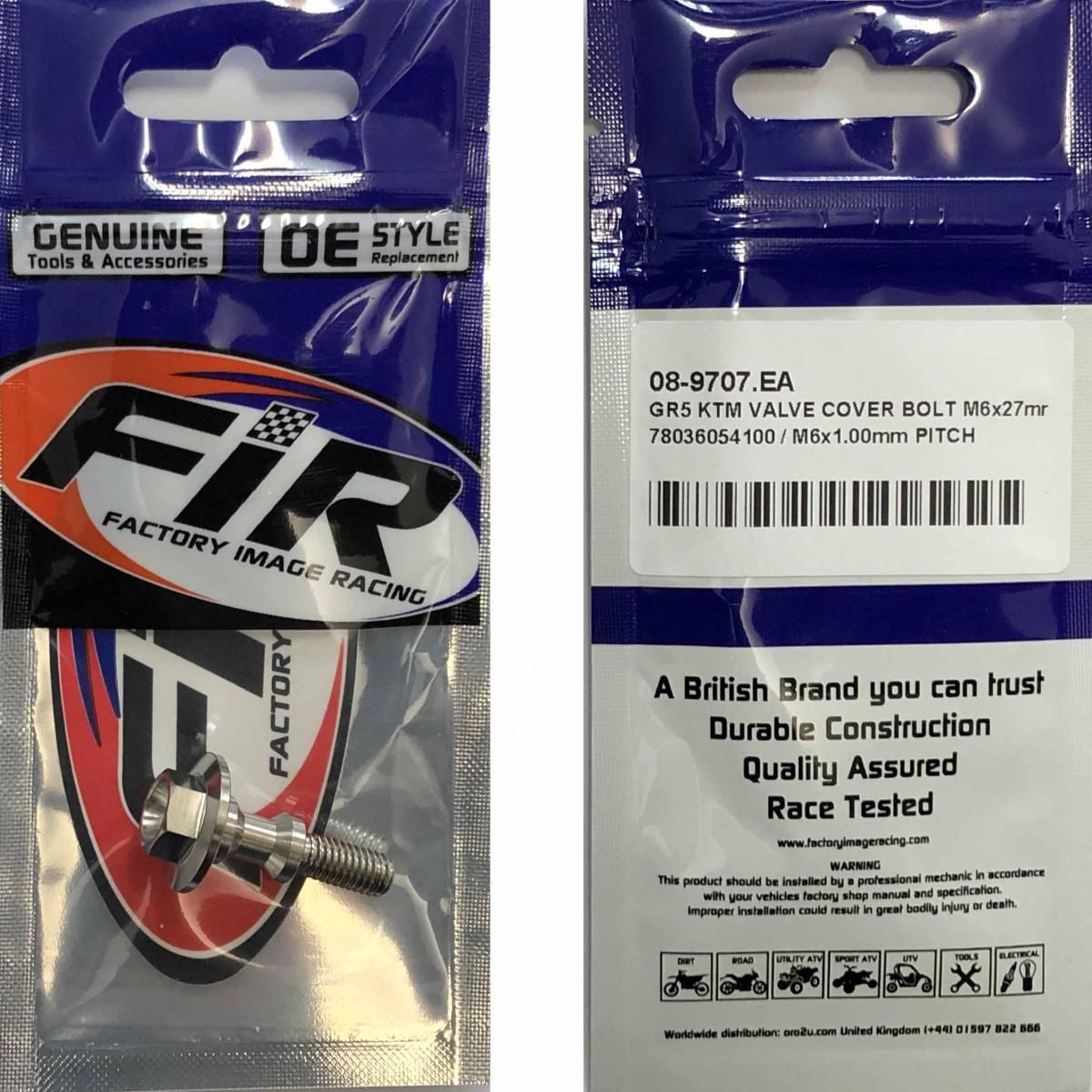 GR5 KTM VALVE COVER BOLT M6x27mm, 78036054100 / M6x1.00mm PITCH, / EACH - Image 3