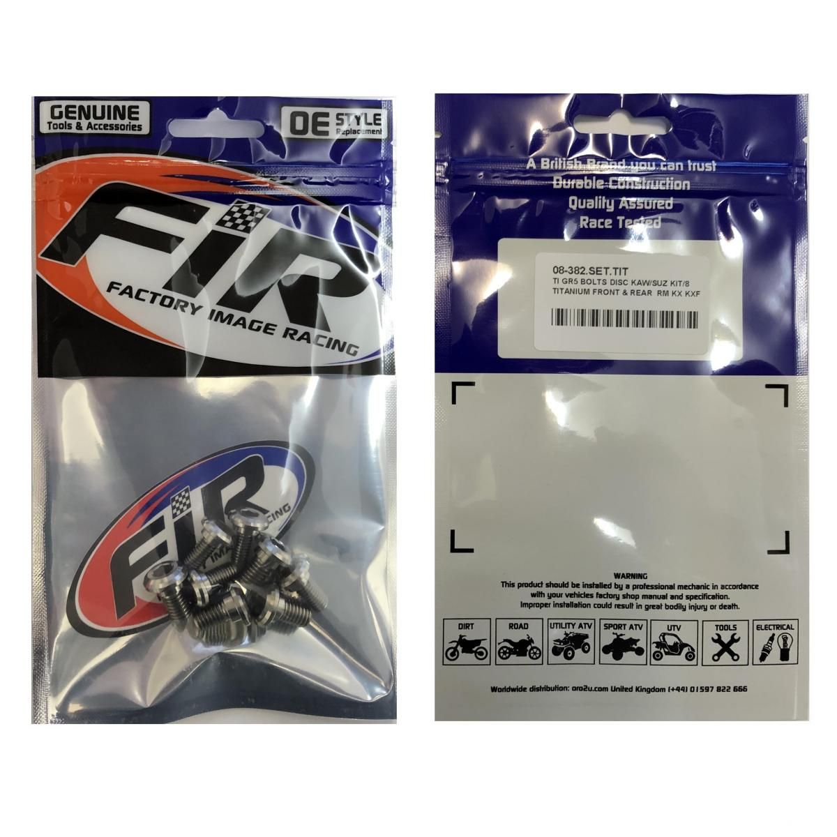 TI GR5 BOLTS DISC KAW/SUZ KIT/8, TITANIUM FRONT & REAR RM KX KXF, / FIR BRAND - Image 2