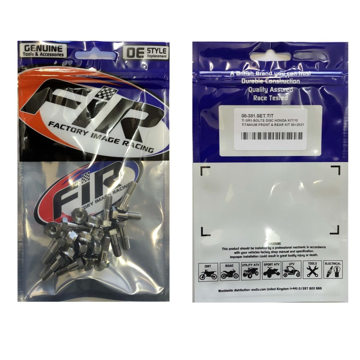TI GR5 BOLTS DISC HONDA KIT/10, TITANIUM FRONT & REAR KIT 95>2021, / FIR BRAND - Image 3