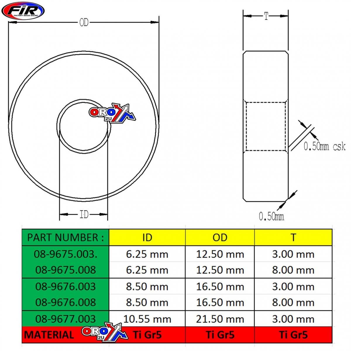 TITANIUM SPACER KIT 25PCS, TITANIUM GRADE 5 / PACK OF 25 - Image 3