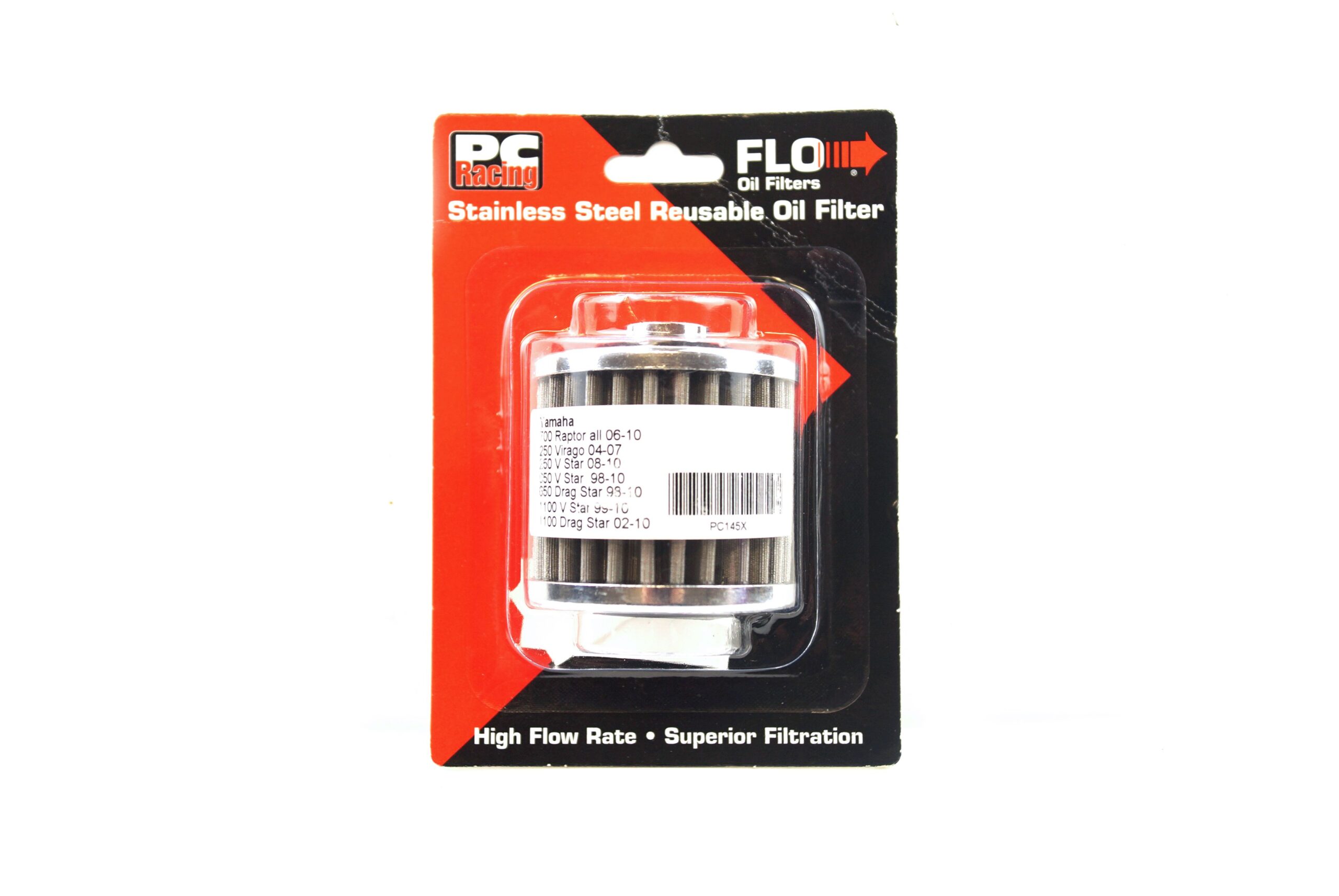 OIL FILTER FLO REUSABLE PC145X, PC RACING USA STAINLESS STEEL