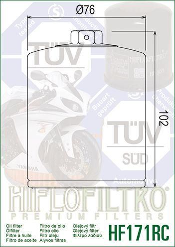 OIL FILTER HIFLO HF171CRC RACE, 63798-99, 63731-99, 63731-99A, ROAD, BUELL - Image 3
