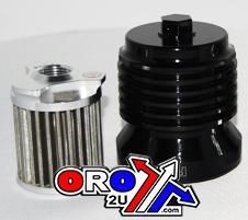 OIL FILTER SPIN ON BLACK BOO, PC RACING S/STEEL PCS6B, BLACK ANODIZED REUSABLE