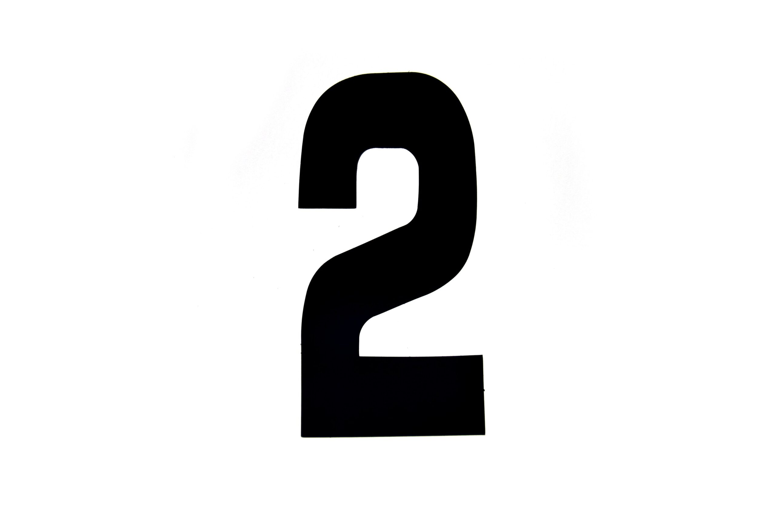 RACE NUMBERS – 2 TWO – BLACK, EACH / 15cm 6″ / VINYL STICKER