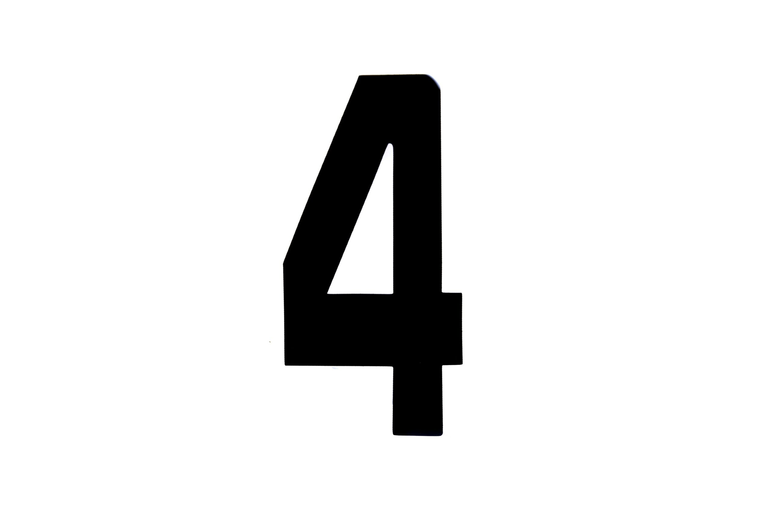 RACE NUMBERS – 4 FOUR – BLACK, PACK OF 25 / 15cm 6″ / VINYL STICKER