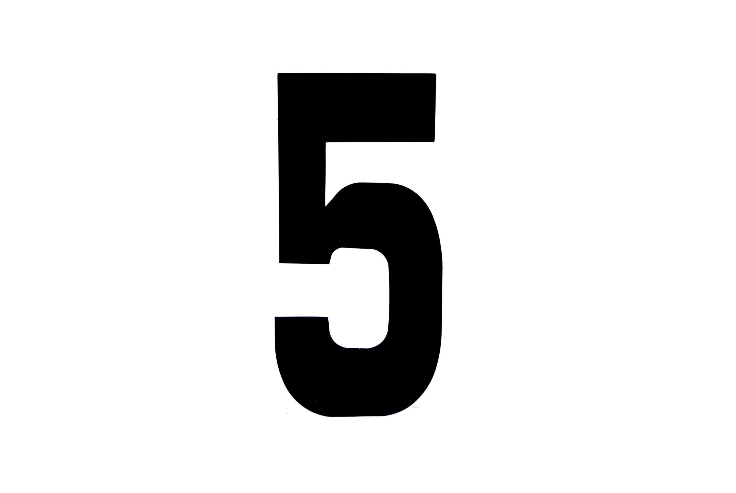 RACE NUMBERS – 5 FIVE – BLACK, PACK OF 25 / 15cm 6″ / VINYL STICKER