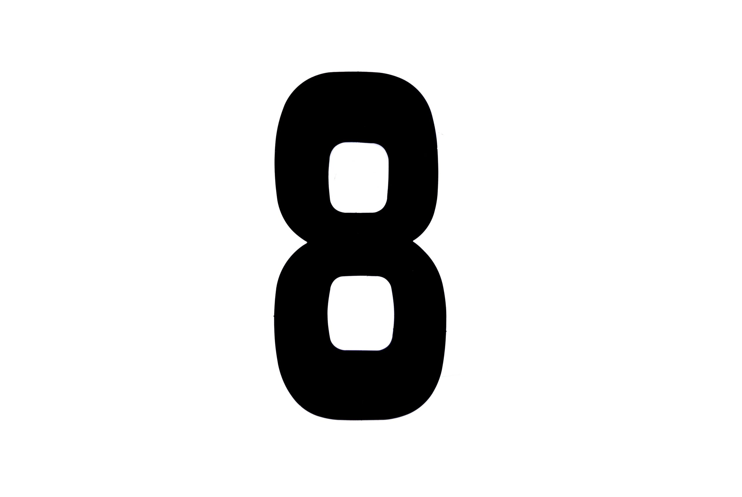 RACE NUMBERS – 8 EIGHT – BLACK, EACH / 15cm 6″ / VINYL STICKER