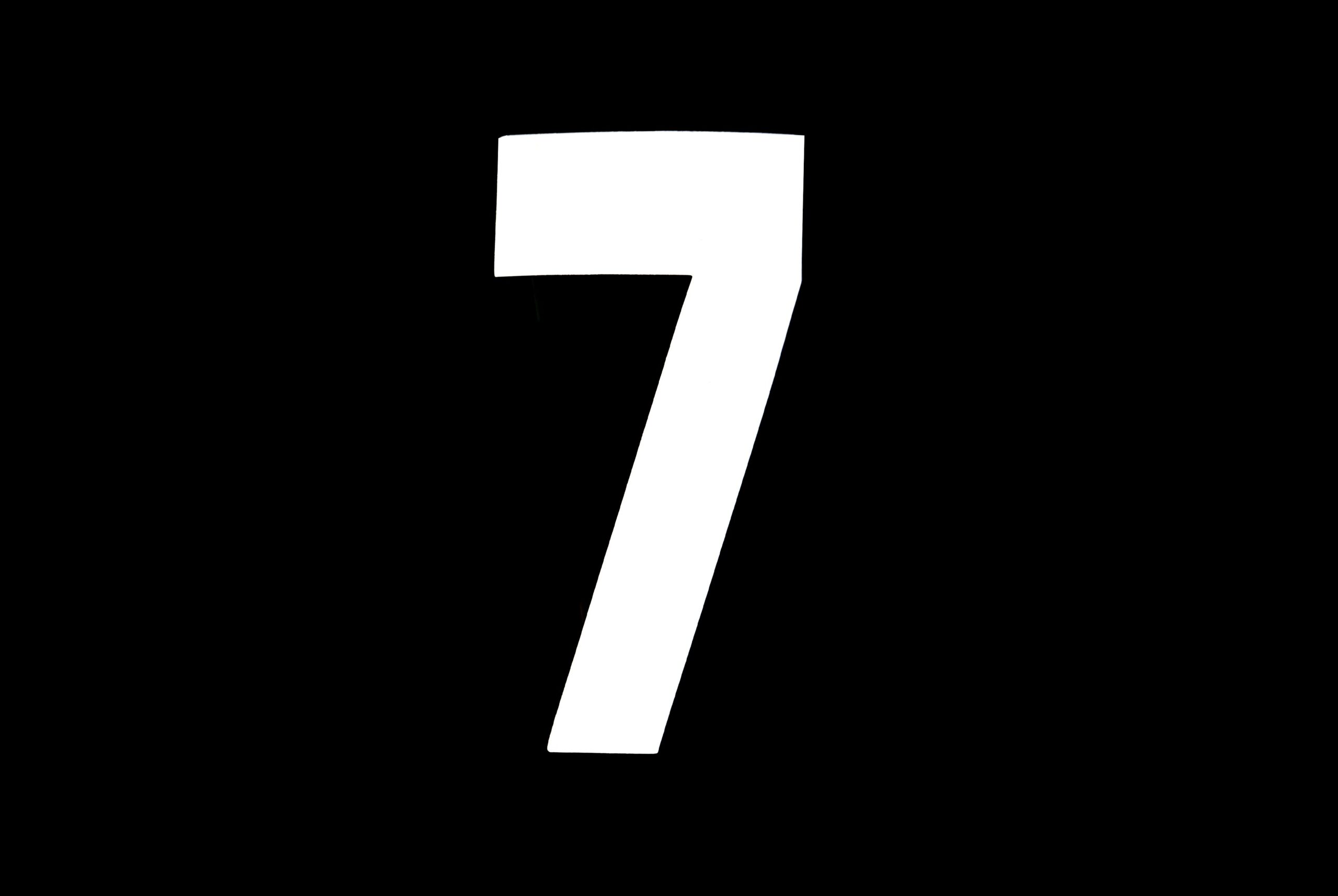 RACE NUMBERS – 7 SEVEN – WHITE, EACH / 15cm 6″ / VINYL STICKER