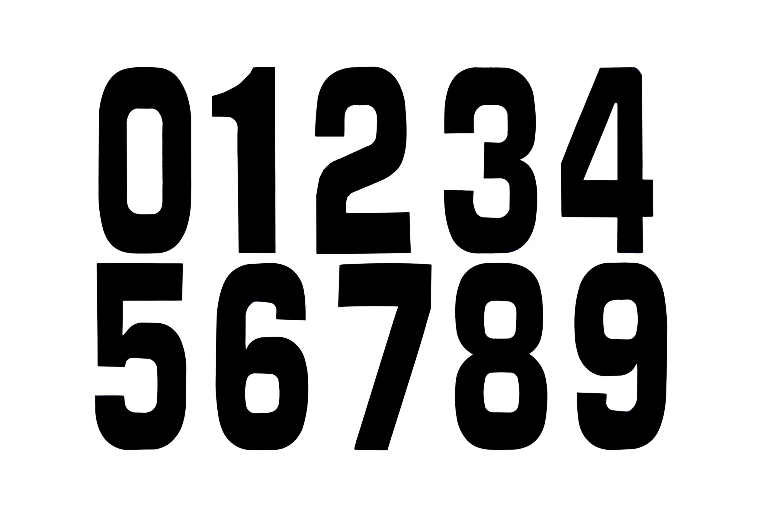 RACE NUMBERS – 0 1 2 3 4 5 6 7 8 9 – BLACK, 100 OF EACH NUMBER / 15cm 6″ / PACK OF 1000