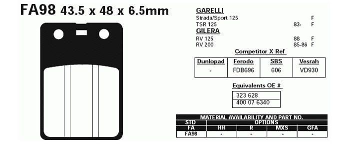 BRAKE PADS VESRAH VD930, (EBC FA98 FA098) - Image 2