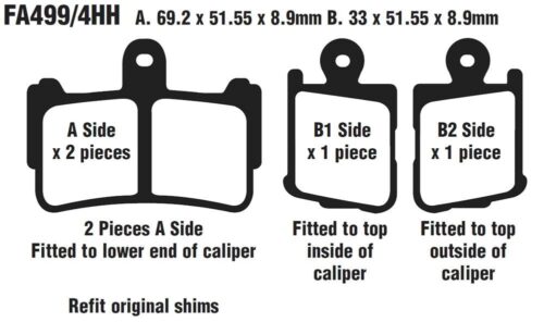 BRAKE PADS SINTERED METAL, EBC FA499/4HH GOLD SET/4, 39-499