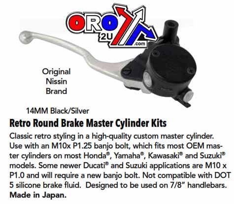 MASTER CYLINDER RETRO 14mm, BLACK BODY WITH SILVER LEVER., 32-1187
