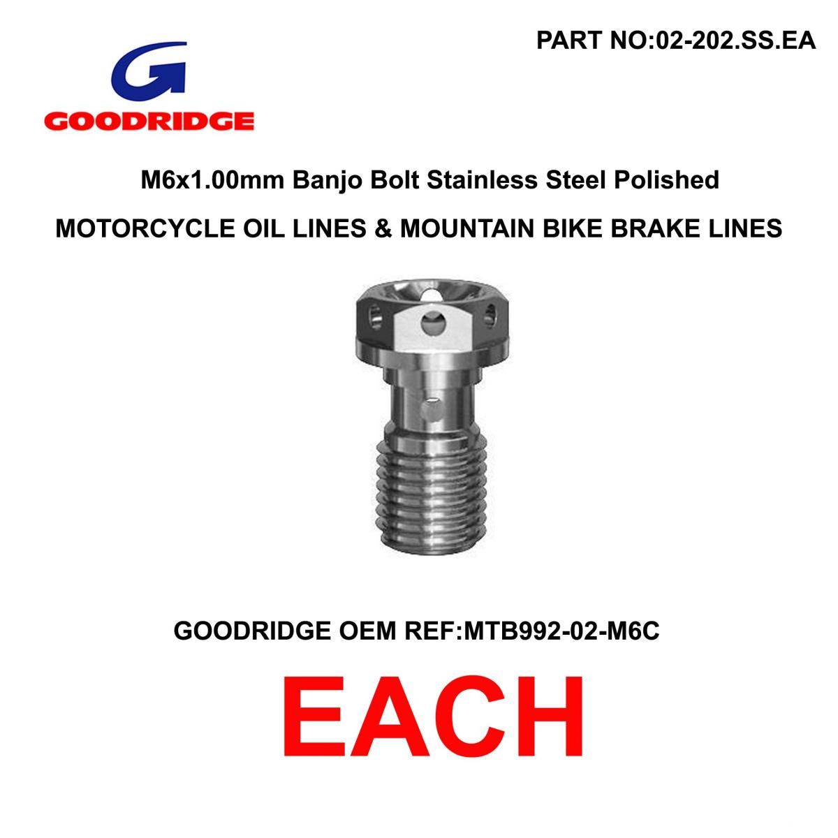 M6x1.00 BANJO BOLT GOODRIDGE, MTB BRAKE LINES AND MC OIL LINES, MTB992-02-M6C / STAINLESS STEEL - Image 2
