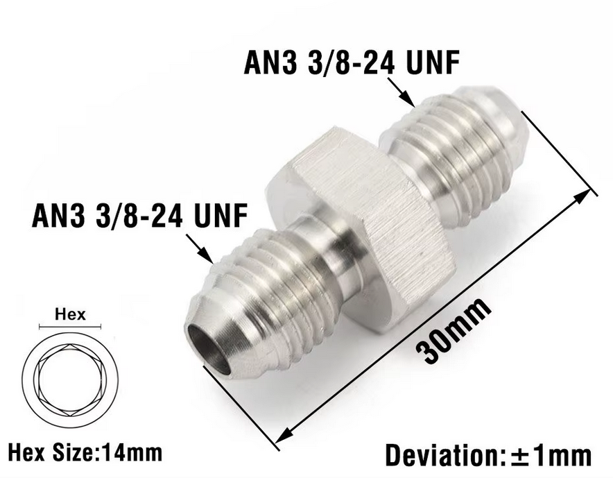 3/8UNF MALE X 3/8UNF MALE, STAINLESS STEEL, AN3 BRAKE HOSE JOINER - Image 2
