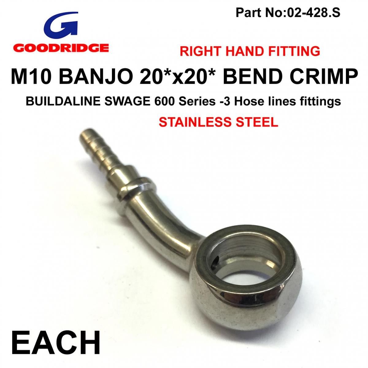 BANJO 20x20 BEND R/H STAINLESS, SWAGE CRIMP FITTING 600 Series -3, GOODRIDGE S5093R-03C - Image 3