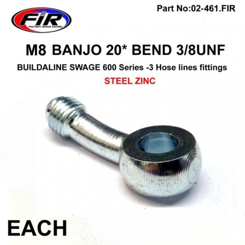 M8 BANJO 20* BEND 3/8UNF FIR, SWAGE CRIMP FITTING 600 Series -3, / STEEL ZINC