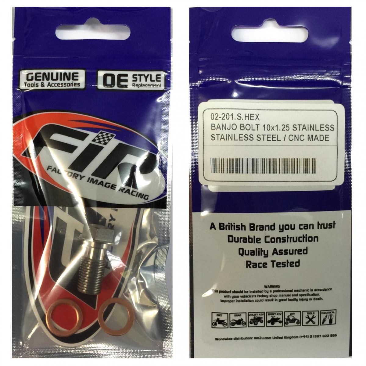 BANJO BOLT M10x1.25 STAINLESS, STAINLESS STEEL / CNC MADE, / EACH - Image 2