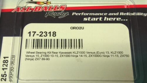 WHEEL BEARING KIT REAR 89-22 KAW KLE/KLZ/SX/Z/ZX 750/1000, ALLBALLS 25-1281 ROAD