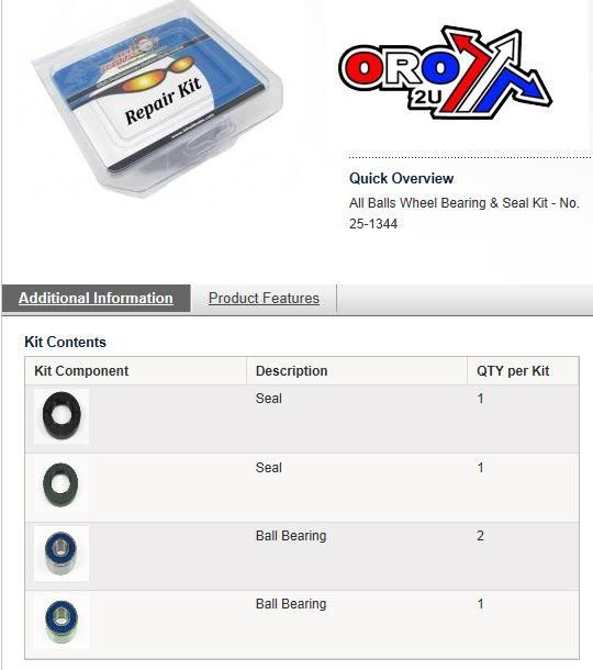 WHEEL BEARING KIT REAR 87-20 YAM FZR/SUZ GS/GSF/GSX/GW/SV/VZ, ALLBALLS 25-1344 ROAD - Image 4