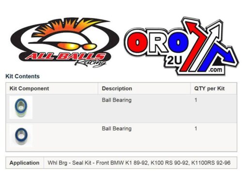 WHEEL BEARING KIT FRONT 89-96 K1/K11/K1100RS, ALLBALLS 25-1675 ROAD