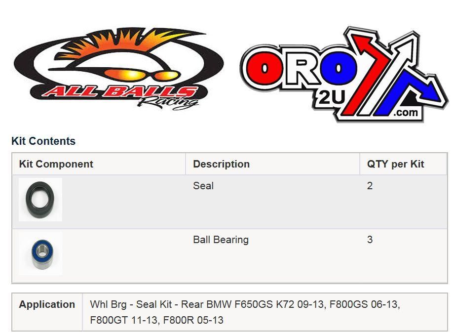 WHEEL BEARING KIT REAR 05-17 BMW F650-800, ALLBALLS 25-1677 ROAD - Image 2