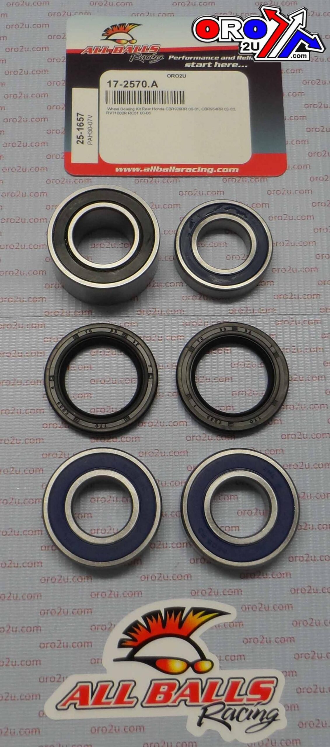 WHEEL BEARING KIT REAR 00-06 HON CBR929/954/RVT1000 RC51, ALLBALLS 25-1657 ROAD
