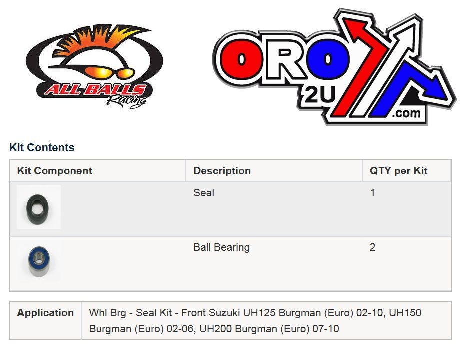 WHEEL BEARING KIT FRONT & REAR 95-22 SUZ AN/UH/HON CRF50, ALLBALLS 25-1645 ROAD - Image 2