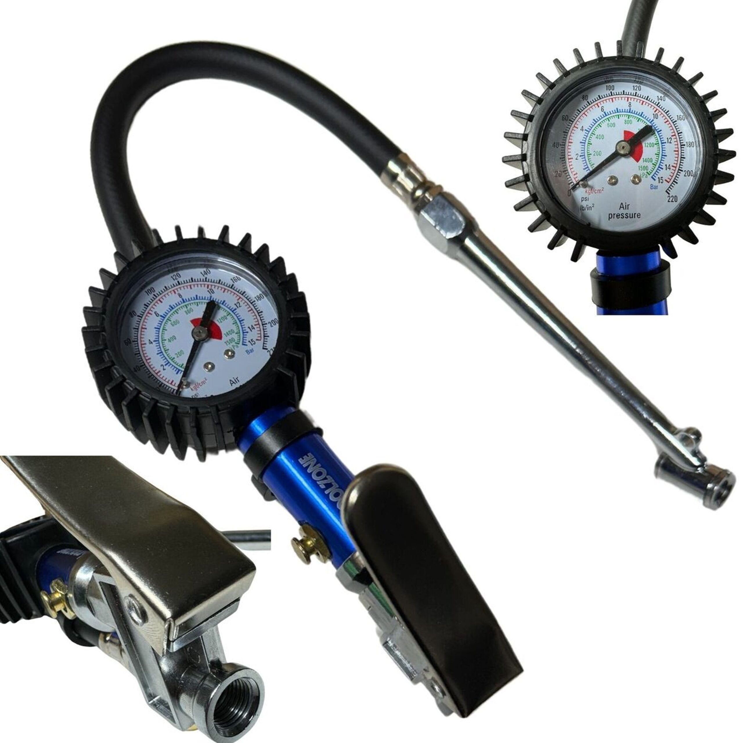 TYRE INFLATOR WITH CHUCK HOSE 220psi 1/4" AIR INLET 310mm HOSE - TOOLZONE KDPAU361 - Image 5