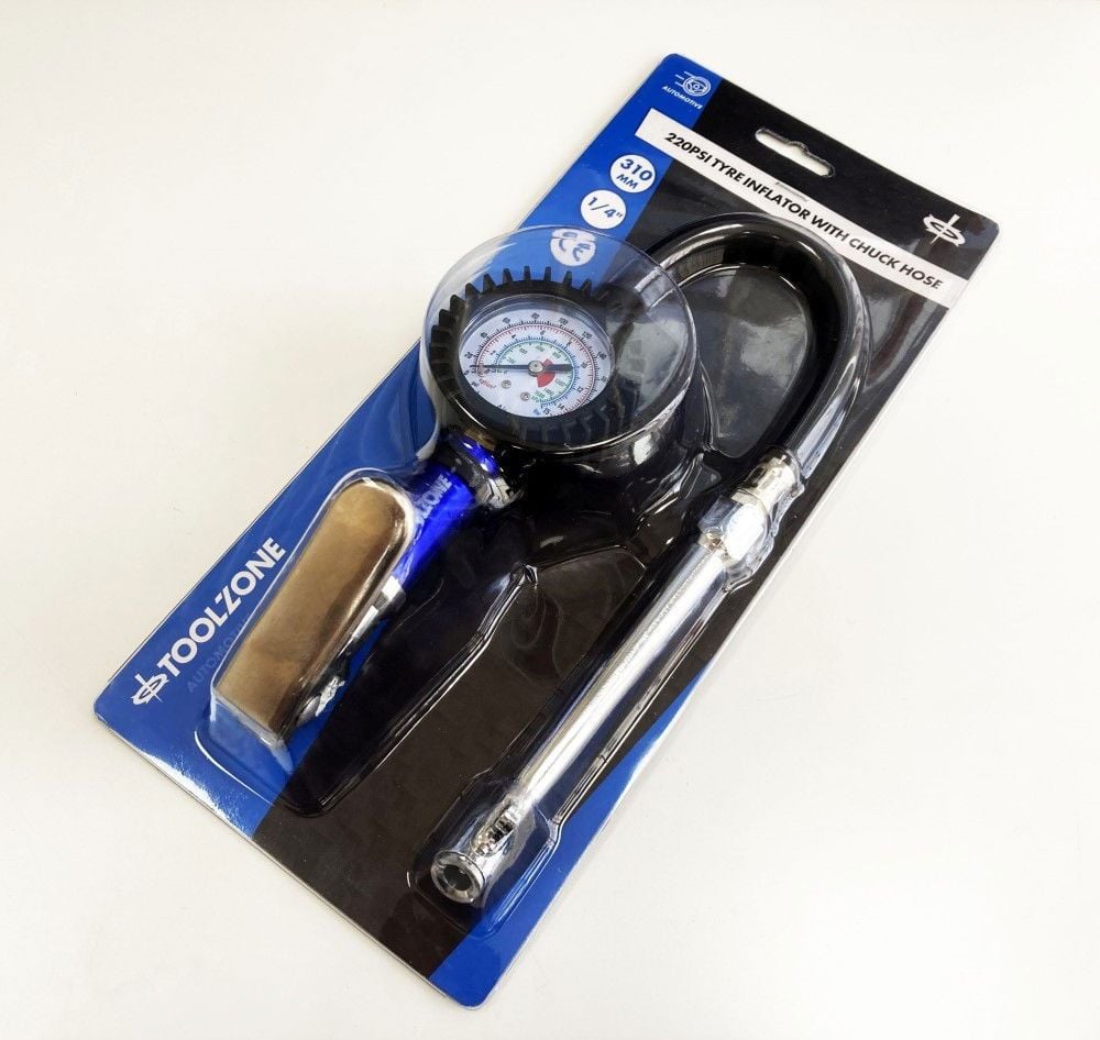 TYRE INFLATOR WITH CHUCK HOSE 220psi 1/4" AIR INLET 310mm HOSE - TOOLZONE KDPAU361 - Image 6