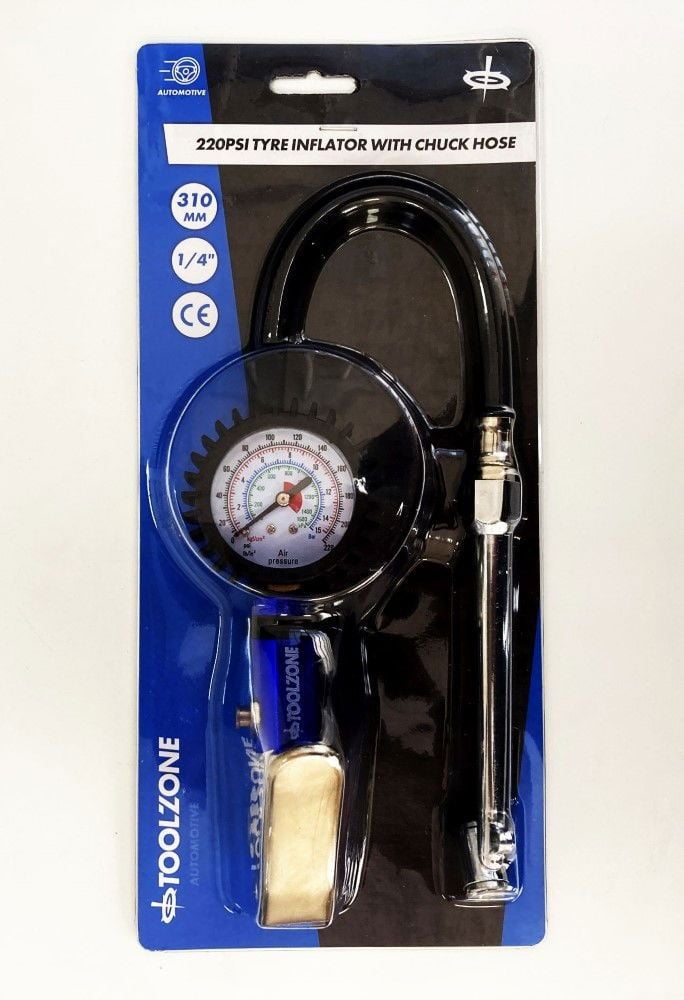 TYRE INFLATOR WITH CHUCK HOSE 220psi 1/4" AIR INLET 310mm HOSE - TOOLZONE KDPAU361 - Image 7