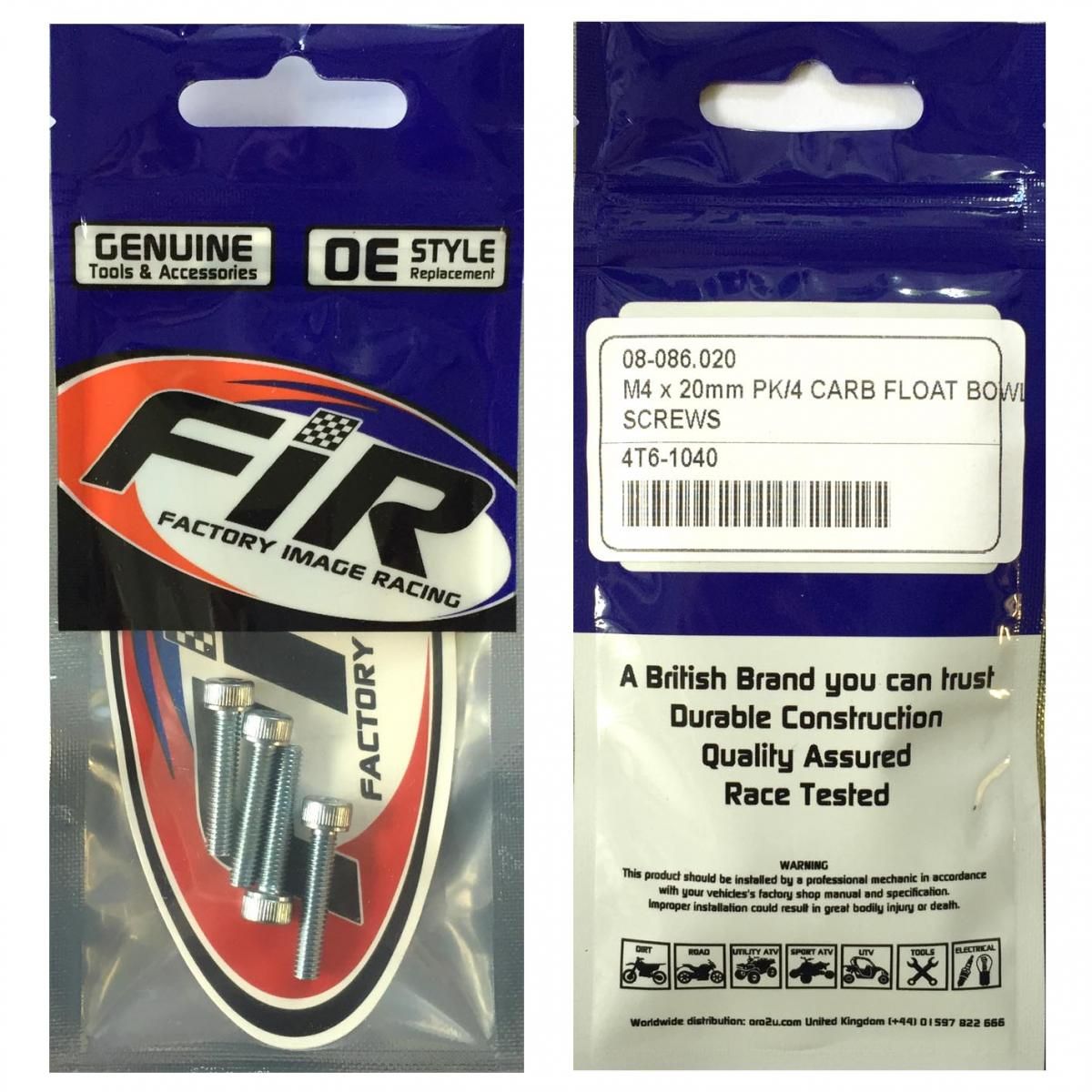 M4 x 20mm PK/4 CARB FLOAT BOWL, STEEL BZP SCREWS PACK OF 4, / RE 08-9640.020 - Image 2