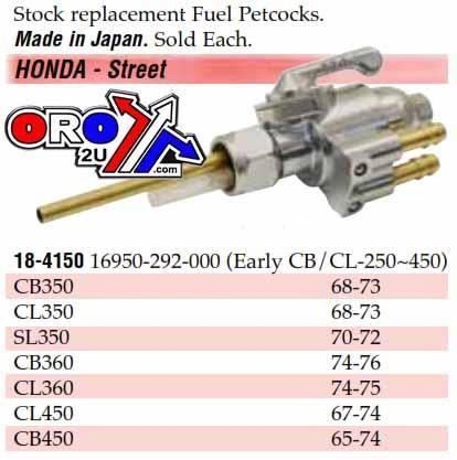 FUEL PETCOCK TAP 16950-292-000 K&L 18-4150