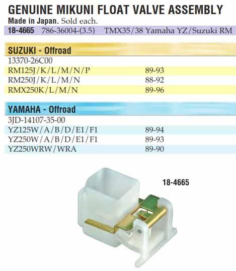 FLOAT VALVE ASSEMBLY Mikuni, K&L 18-4665, 13370-26C00, 3JD-14107-35-00 - Image 3