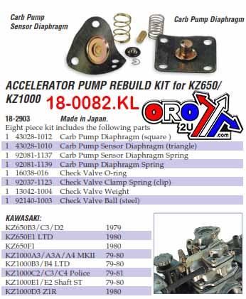 ACCELERATOR PUMP REBUILD KIT 79-81 KAWASAKI KZ 650 1000 K&L 18-2903