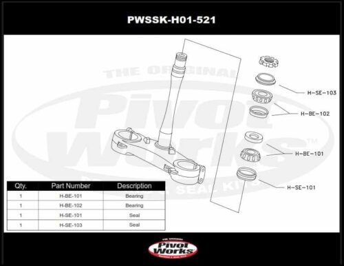 STEERING BEARING KIT CR HONDA, PIVOT WORKS PWSSK-H01-521, Honda CR125R 90-92, CR250R 90-91, CR500R 90-01, XR650R 00-07