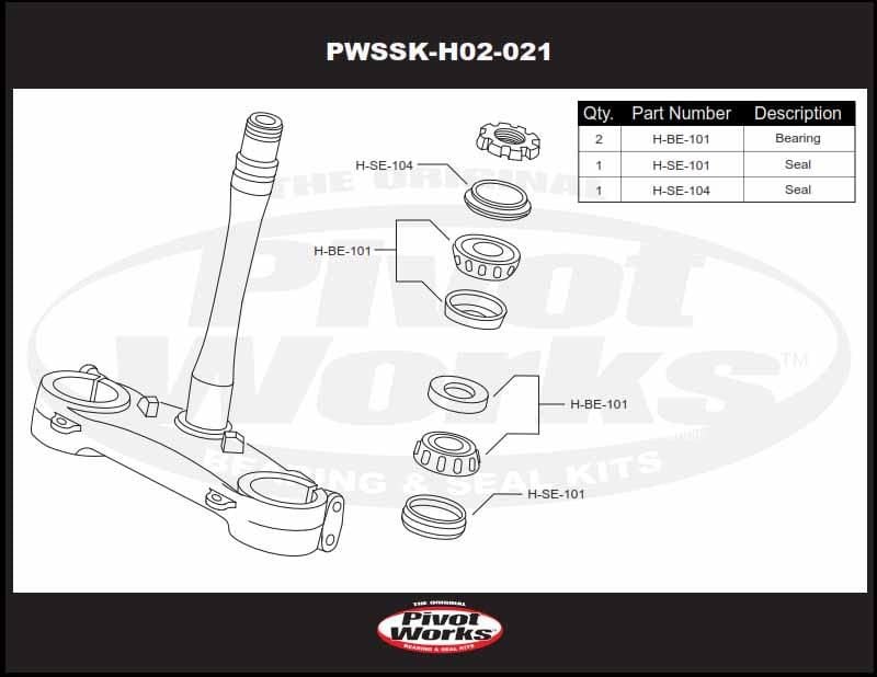 STEERING BEARING KIT CR, PIVOT WORKS PWSSK-H02-021, CR125R 93-07, CR250R 92-07, CRF250R 04-09, CRF250RX 19-20, CRF250X 04-17, CRF450L 19-20, CRF450R 02-