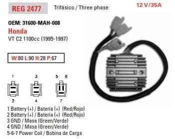 REGULATOR VT1100 31600-MAH-008 VT, HONDA 20-5308 ROAD