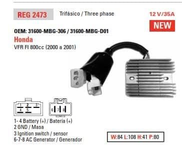REGULATOR 31600-MBG-306, HONDA VFR800FI 00-01 ROAD, KL20-5300 ROAD - Image 2
