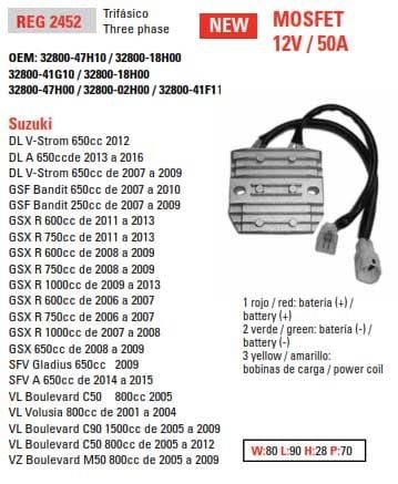 REGULATOR RECTIFIER 04-16 SUZ GSX/GSXR/DL/GSF/SFV/VL/VZ, ARROWHEAD 230-58062 ROAD