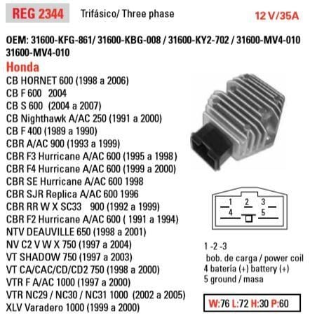 REGULATOR Honda CBR 400 600 900, 31600-KFG-862, 31600-KFG-861 Aprila [Same as 44-3926.SI ] SH701-12 SH691-AA