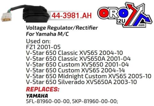 REGULATOR Yamaha XVS, FZ1, AYA6039, 5KP-81960-00-00, ROAD, 5FL-81960-00-00