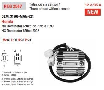 VOLTAGE REGULATORS NX650 12V 35A DZE 02547-04, 31600-MAN-621, ESP2547