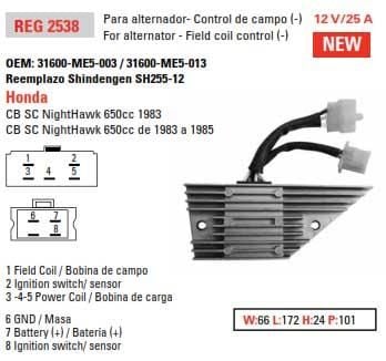 REGULATOR 12v / 25A DZE 02538-04 REG 2538, HONDA 31600-ME5-003 / 31600-ME5-013 SH255-12 - Image 3