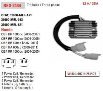 REGULATOR 12v / 35A 31600-MEL-A21, ARROWHEAD AHA6105 31600-MEL-013, 31600-MEL-821