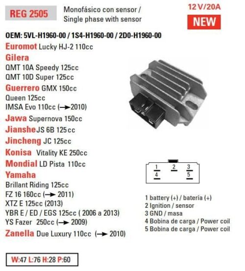 REGULATOR XT125R/X XTZ125E Rectifier-Regulator