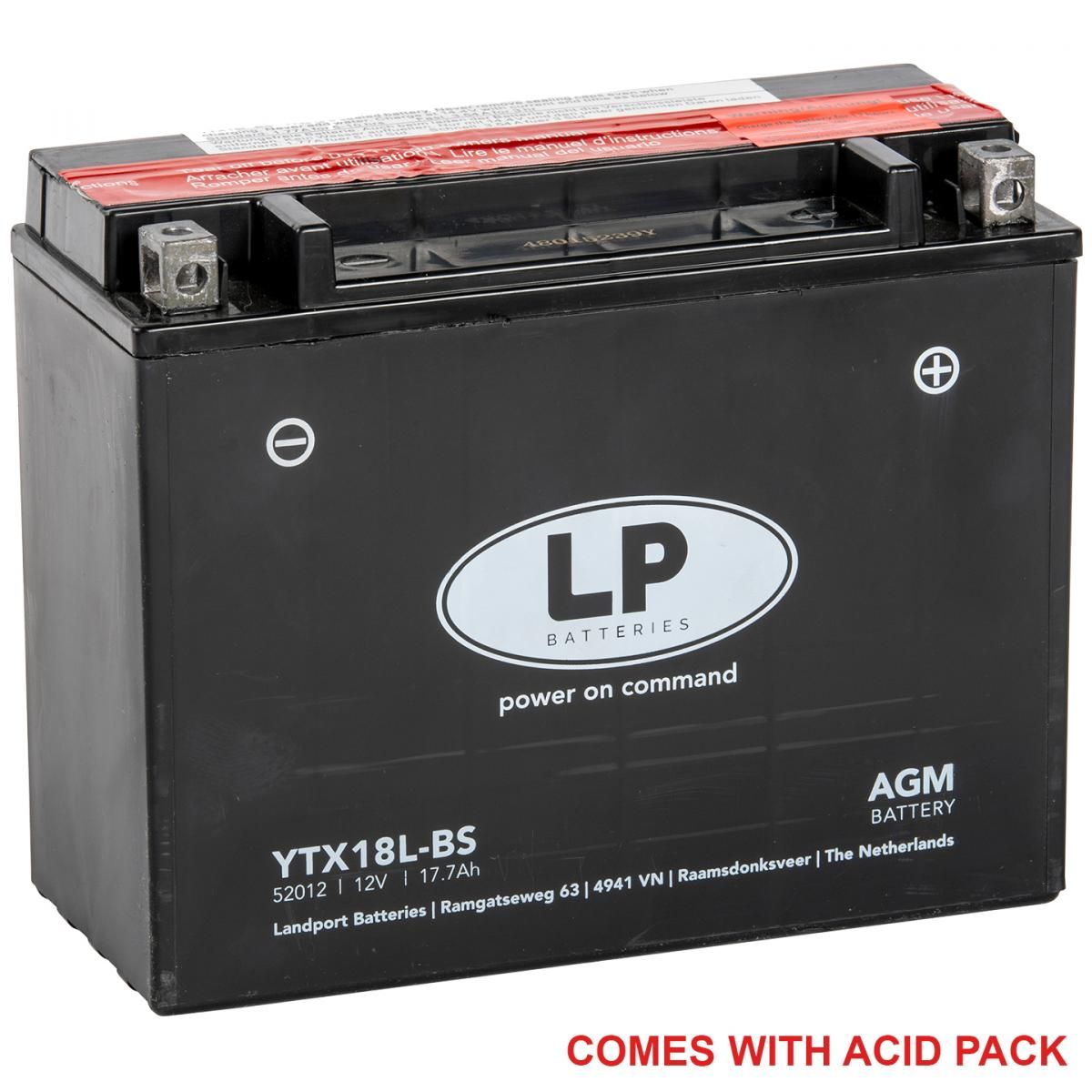 BATTERY LTX18L-BS 12V 20Ah., LANDPORT Maintenance Free, AGM, YTX18L-BS