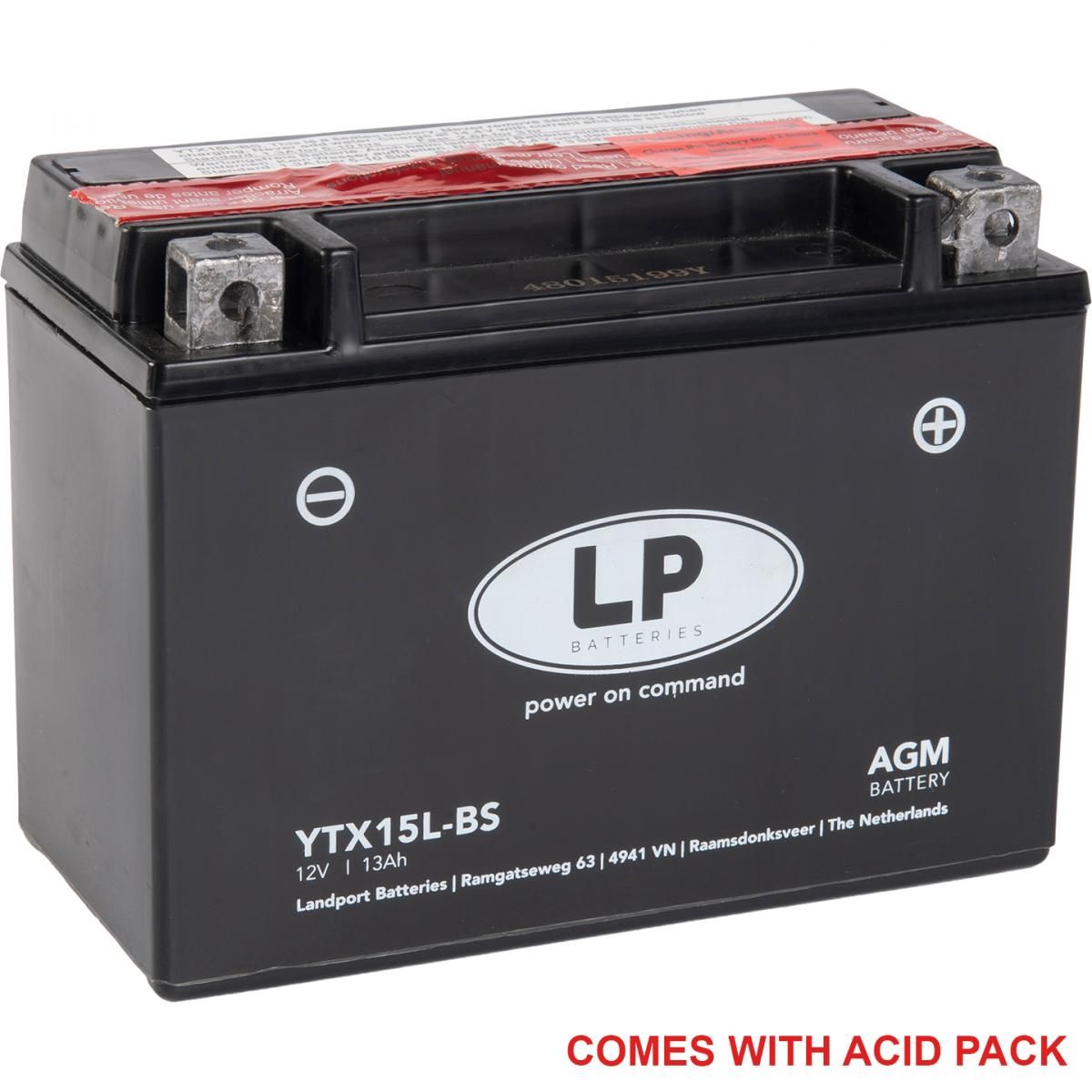 BATTERY LTX15L-BS 12V 12AH, LANDPORT Maintenance Free, AGM, YTX15L-BS