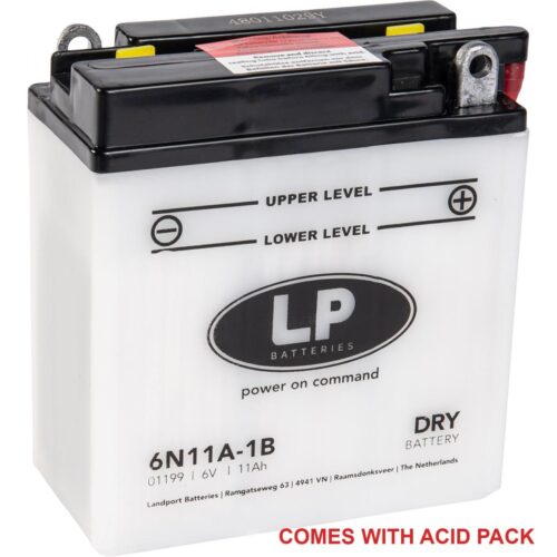 BATTERY 6N11A-1B 6V 11AH, LANDPORT WITH ACID PACK, ROAD, MC MA 6N11A-1B
