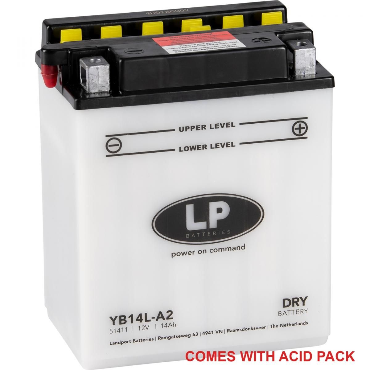 BATTERY LB14L-A2 12V 14Ah., LANDPORT WITH ACID PACK, ROAD, MC MA YB14L-A2